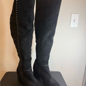 Seven Dials Black Over the Knee Boots with Studs